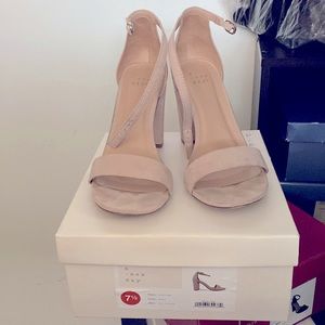 Nude block strap heels